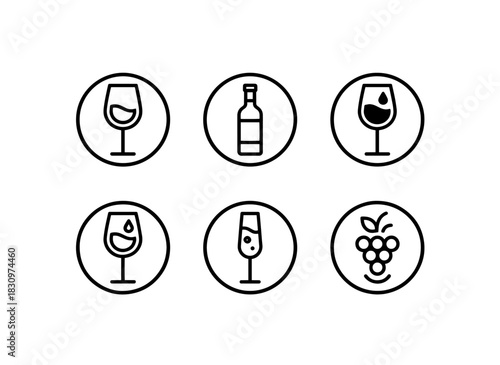 Wine Glass Wine Bottle Red Wine White Wine Champagne Wine Tasting Minimal Bold Line Icon Set