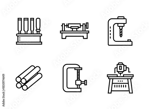 Wood Chisel Set Wood Lathe Pocket Hole Jig Wood Dowel Woodworking Clamp Router Tools Icon Set