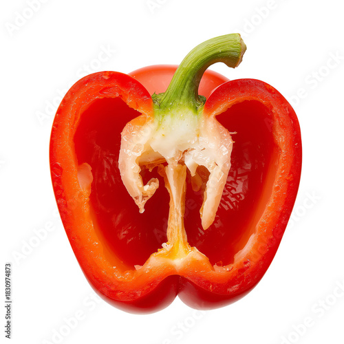 Fresh Red Bell Pepper Cut in Half, Showing Seeds and Inner Texture for Culina...