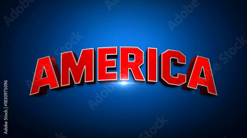 Bold red 3d text spelling out america against a dark blue background
