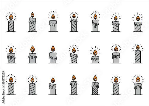 Collection of Cartoon Style Candles with Flames for Festive Occasions