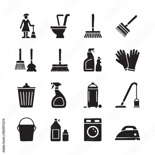 Amazing cleaning set silhouette vector art illustration