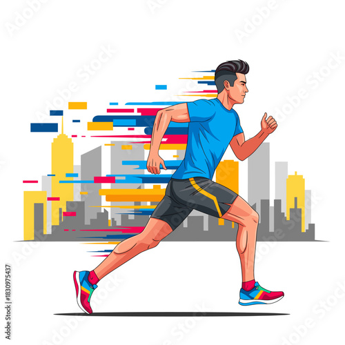 Vector Illustration of Athletic Man Running Side Profile in Flat Design