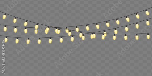 Holiday Lights – Yellow String Lights in EPS, and PNG Formats for Festive Design and Seasonal Decor