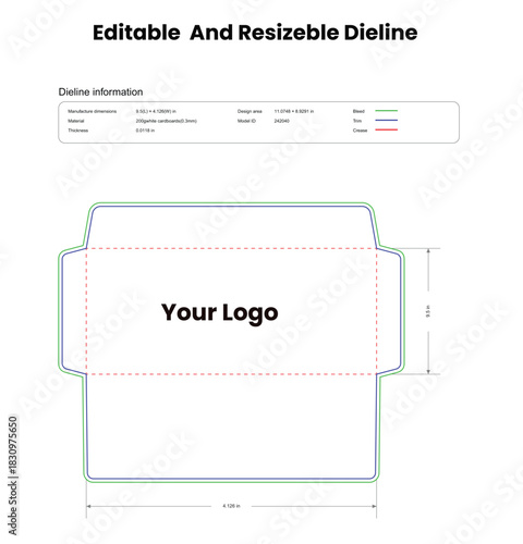 dieline template, die cut template, letter envelope design printable product packaging layout,
