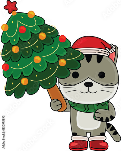 Cartoon Cat character celebrating Christmas