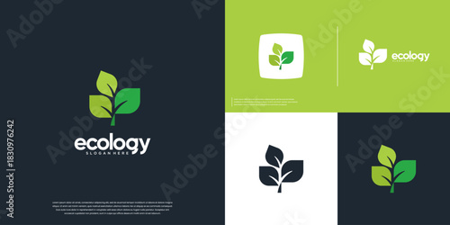 Simple leaf logo with a modern concept, environmentally conscious, vector graphic design.