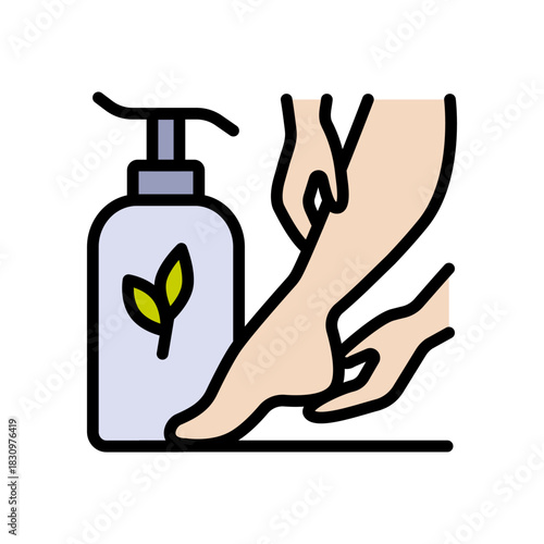 Foot cream, Foot hygiene, Healthy feet, Foot treatment, Podiatrist, Podiatry icons, Pedicure, Massage foot color icon. Simple vector illustration.