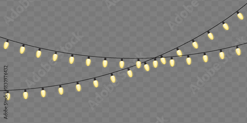 Holiday Lights  – Yellow String Lights in EPS,  and PNG Formats for Festive Design and Seasonal Decor