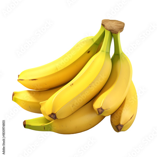 Yellow bananas gleam; isolated with a transparent background. Use it for digital design, product promotion, or food branding.