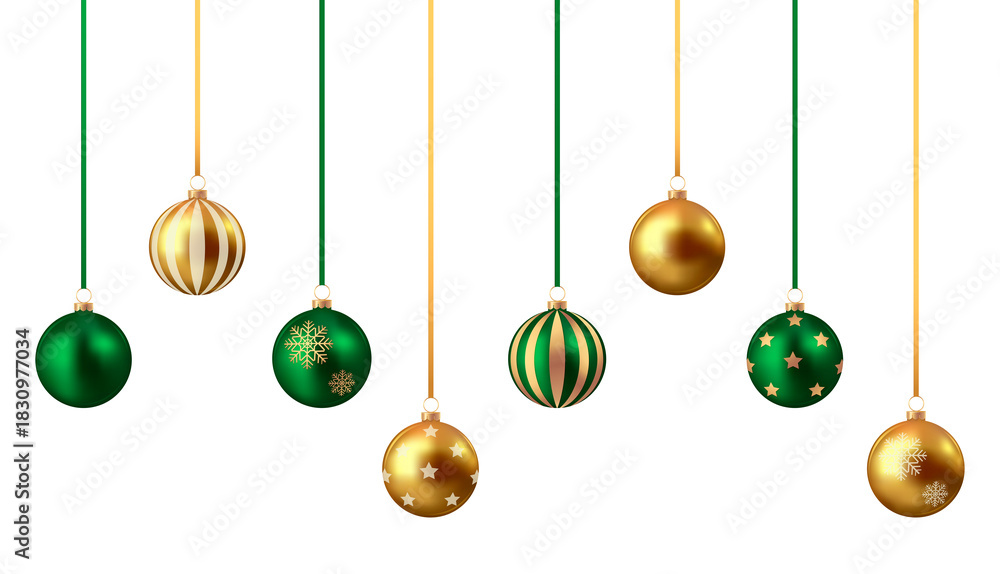 Fototapeta premium Gold and green christmas balls 
