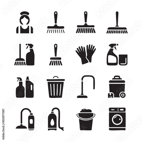 Best cleaning set silhouette vector art illustration