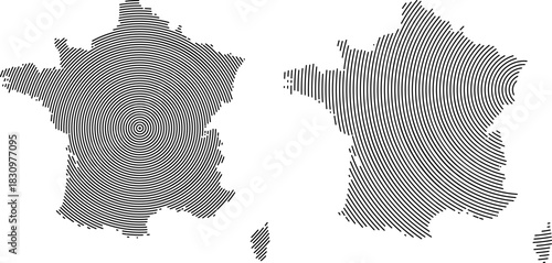 France map vector geometric round outline art pattern illustration showing French bordar, state country, France map line art pattern shape view. Round line pattern France map illustration