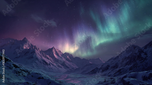 The breathtaking Aurora Borealis illuminating the night sky above a snow-covered mountain range
