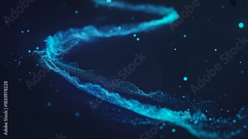 Abstract Blue Energy Wave Flowing Through Dark Space Background
