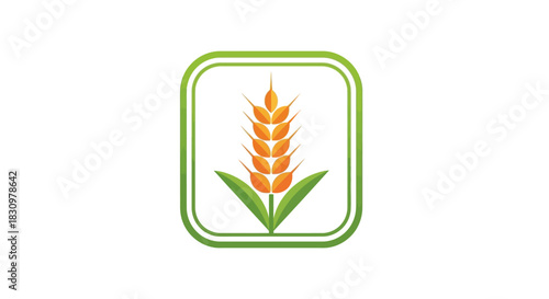 Stylized grain spike design with a green frame creating a farming insignia