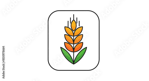 Artistic golden wheat stalk illustration within a black outlined rounded rectangle