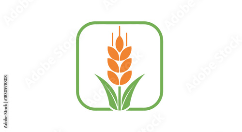 Abstract agricultural emblem with wheat, crop harvest and greenery illustration icon