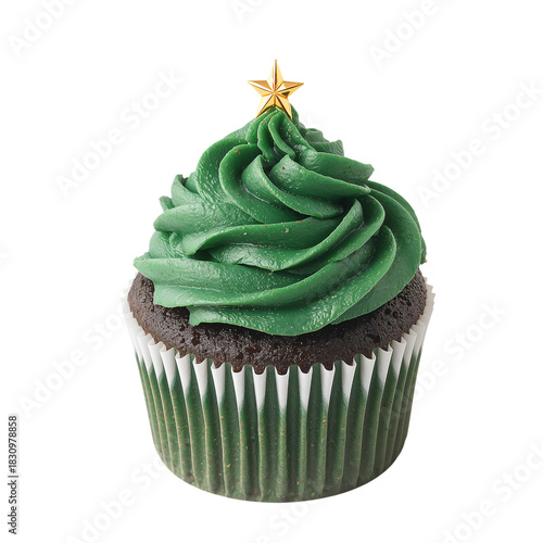 Festive Green Cupcake With Star Topping Celebrating the Holiday Season