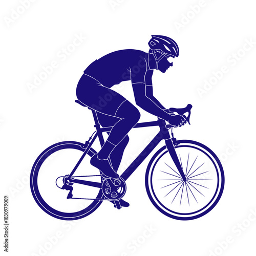 Silhouette of a cyclist in motion conveying speed and determination on a road race cycling activity