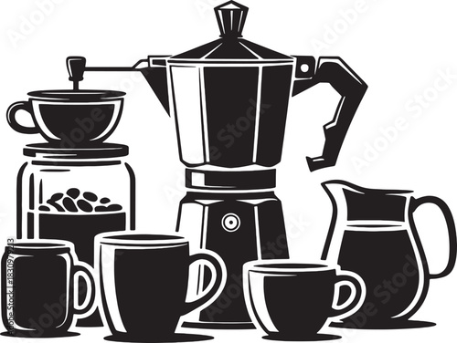 Coffee Making Equipment and Cups for Brewing and Serving Coffee