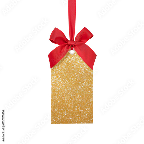 Golden Gift Tag With Red Ribbon for Special Occasions and Celebrations
