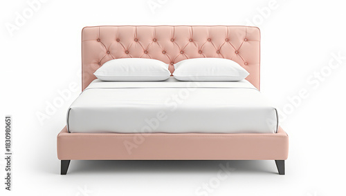pastel-colored luxury double bed on a white background, isolated