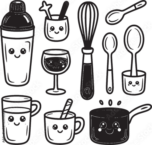 Kawaii Kitchen Utensils and Drinkware with Faces shaker