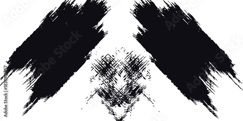 Stock image of creative brush strokes on white background. Black brush Stock on isolated background. Abstract black brush stroke on white background with colorful oil paint.