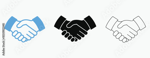 Handshake icon set, friendly deal and partnership symbols, business agreement handshake signs, vector illustrations, ideal for corporate graphics, business presentations, contracts, collaboration 