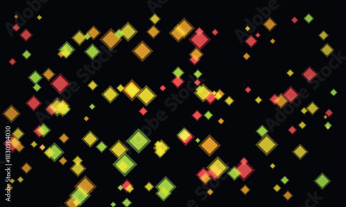 Abstract glowing diamond shapes in warm autumnal colors float against a dark background.