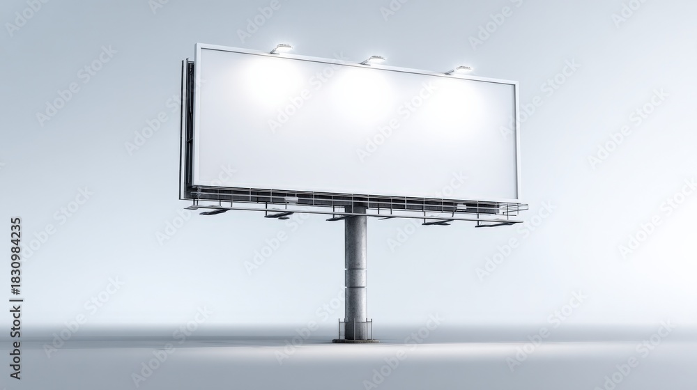 Fototapeta premium Billboard Mockup Displaying Empty White Canvas Against a Bright Sky Backdrop Ready for Advertising