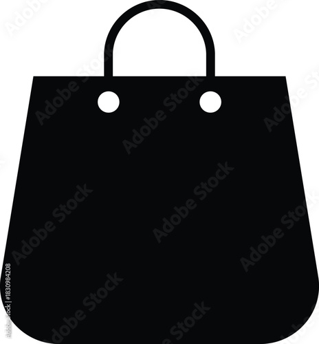 Black shopping bag icon with handles on white background