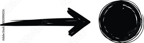 Doodle simple arrow pointing to a circle icon, hand-drawn solid black on white, indicating submission or entry, quick action sketch