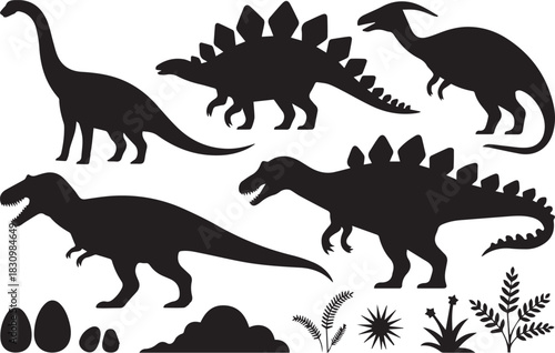 dinosaur vector clipart egg nest plant fossil silhouette collection