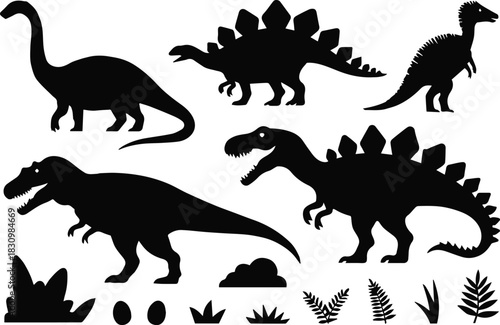 dinosaur silhouette vector set sauropod stegosaurus tyrannosaurus