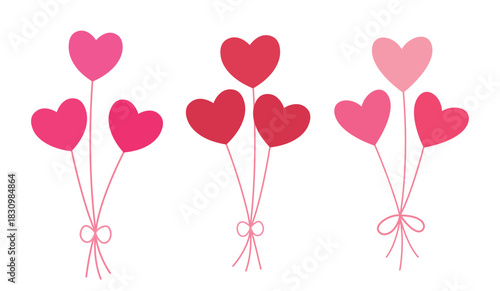 Heart shaped holiday Balloon flat vector illustration set.
For celebrating Valentine's Day, wedding, Mother's Day, anniversaries and birthdays.
White background.