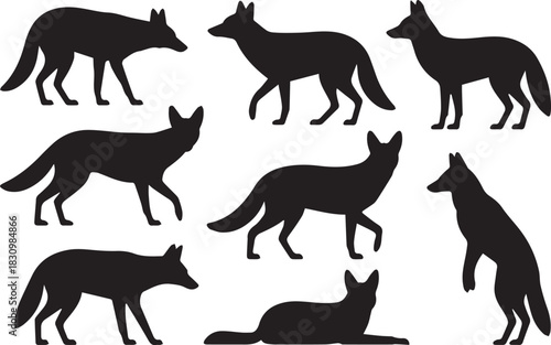 fox silhouette side profile head tail paw pose illustration