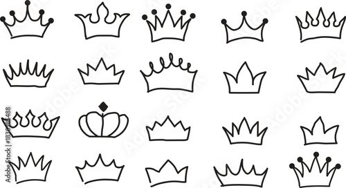 Hand Drawn Doodle Crowns in Various Styles king queen