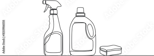 One Line Sketch of Detergent and Spray Cleaner Tools.