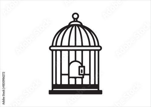 Vector illustration of vintage birdcage in black and white style