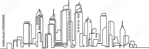 Elegant One Stroke City Horizon in Minimal Contour Style.