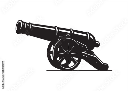 Vintage Black Cannon Illustration Isolated on White Background Design Element