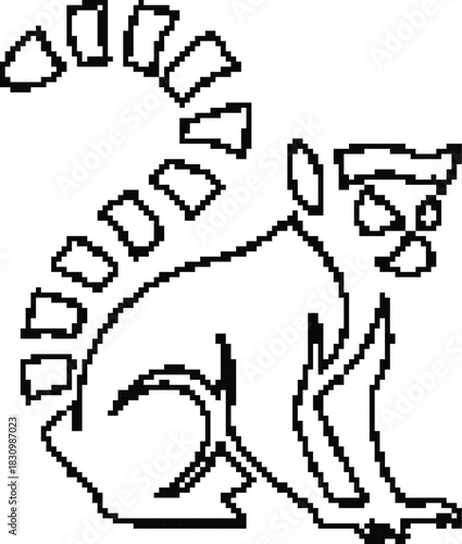 Pixelated lemur outline in black and white, Primate pixel line art animal design