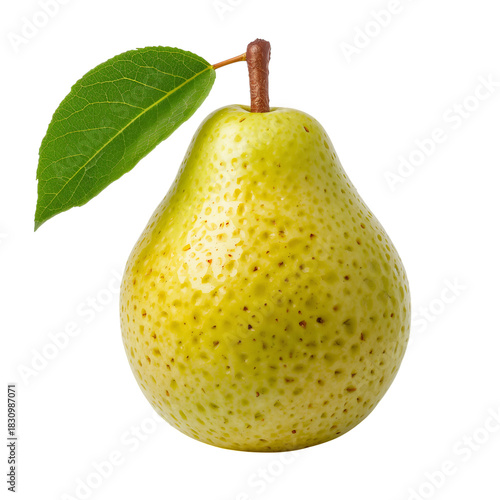 Fresh Green Pear With Smooth Skin Displayed on a White Background