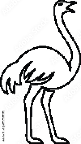 Ostrich outline drawing on white background, Simple bird line art silhouette