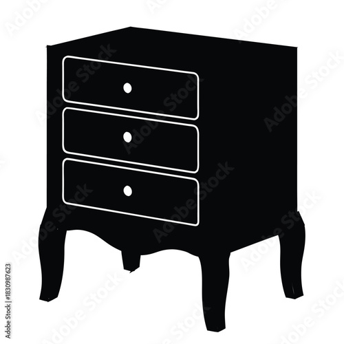 Classic Bedside Table Black Silhouette with Three Drawers Elegant and Stylish