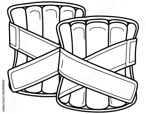 Pair of ankle or wrist weights with straps for fitness workout hand drawn vector illustration. Black and white gym gear sketch isolated on white background.