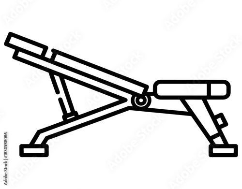 Adjustable weight bench for gym workout hand drawn vector illustration. Black and white fitness equipment sketch isolated on white background.