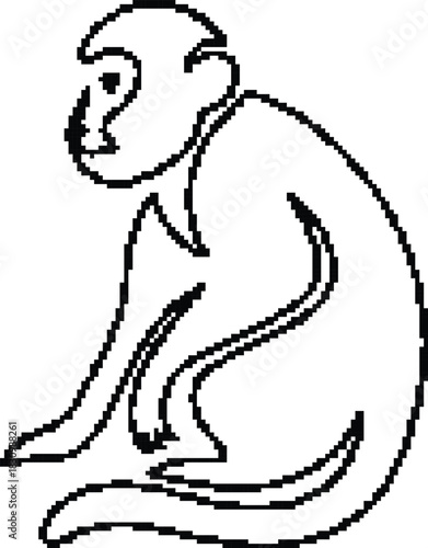 Pixelated monkey sitting on white background, Retro primate pixel art silhouette